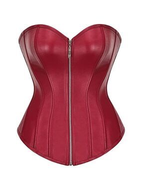RED leather sexy zipper front bustier corset top bondage cosplay FUN costume NWT